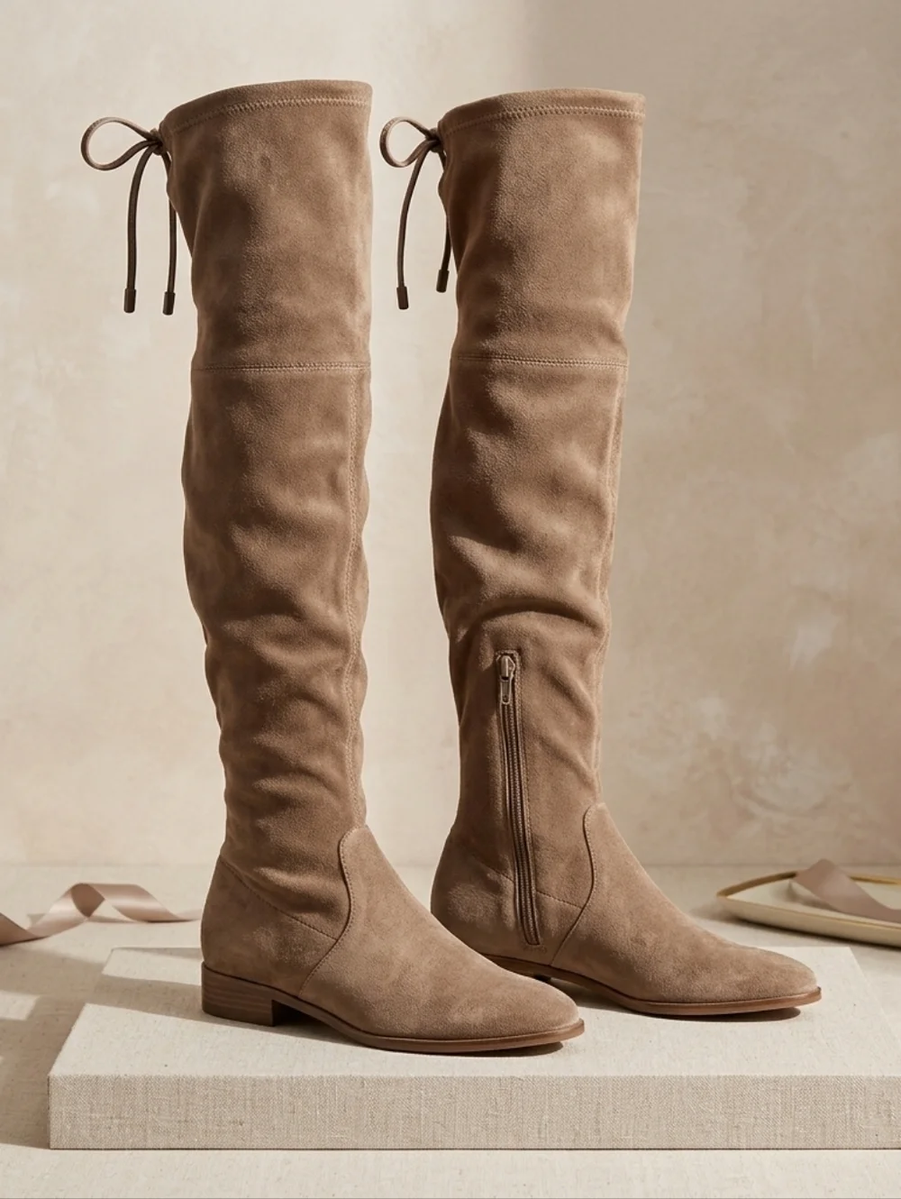 GUC Mark Fisher Taupe Suede Size 9.5 Over The Knee Tie Back Boots!!